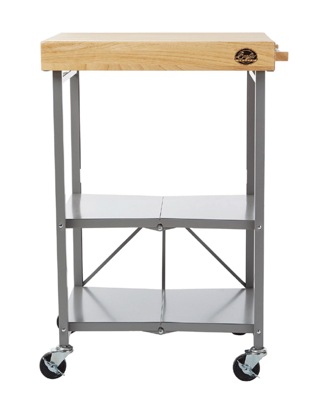 Bradley Smoker Foldable Kitchen Cart on Wheels, Wood top, Steel Grey Frame